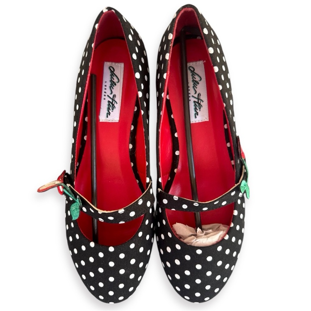 LULU HUN 50s Sally Cherry Polka Flats in Black - Picture 6 of 16